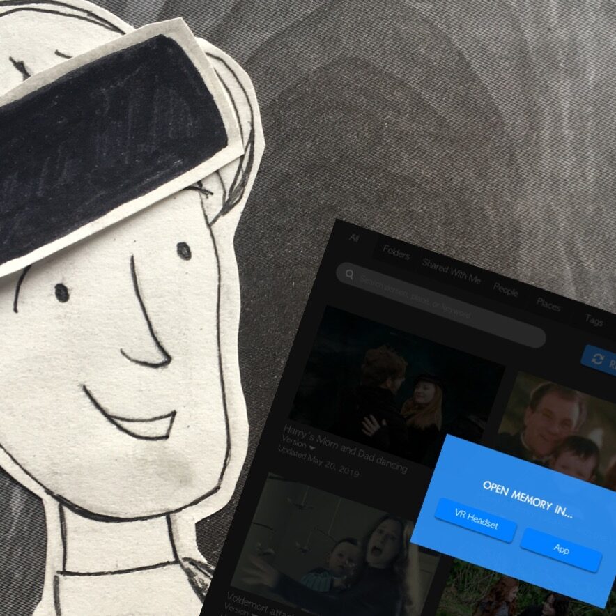 thumbnail video still of a sketched person with a HMD above his eyes looking at a tablet interface with a modal open